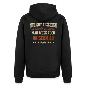 Hufschmied Hufe Schmied Tierhufen Hufeisen Spruch - Unisex Premium Bio Zip Hoodie - Schwarz - Hinten - Nico (187cm)
