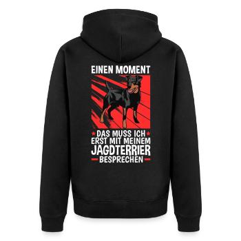 Mit Jagdterrier besprechen Deutscher Jagdterrier - Unisex Premium Bio Zip Hoodie - Schwarz - Hinten - Nico (187cm)