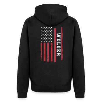 Metallbauer Schlosser Schweißer Schweißen Spruch - Unisex Premium Bio Zip Hoodie - Schwarz - Hinten - Nico (187cm)