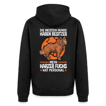 Mein Harzer Fuchs hat Personal Hütefuchs - Unisex Premium Bio Zip Hoodie - Schwarz - Hinten - Nico (187cm)