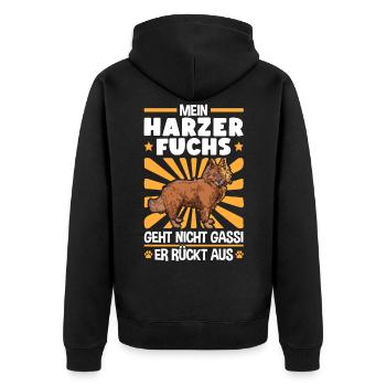Harzer Fuchs Gassi gehen Altdeutscher Hütefuchs - Unisex Premium Bio Zip Hoodie - Schwarz - Hinten - Nico (187cm)