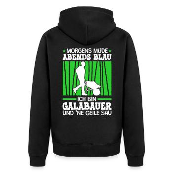 Ich bin Galabauer Galabau Landschaftsgärtner - Unisex Premium Bio Zip Hoodie - Schwarz - Hinten - Nico (187cm)