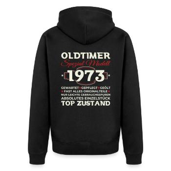 Oldtimer 1973 50. Geburtstag Geschenk Herren - Unisex Premium Bio Zip Hoodie - Schwarz - Hinten - Nico (187cm)