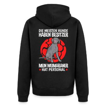 Mein Weimaraner hat Personal Vorstehhund - Unisex Premium Bio Zip Hoodie - Schwarz - Hinten - Nico (187cm)