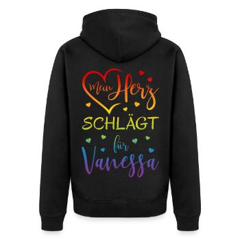 Mon coeur bat pour Vanessa Rainbow - Veste à capuche bio Premium Unisexe - noir - Dos - Nico (187cm)