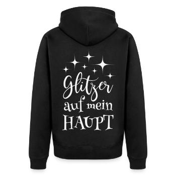 Glitzer auf mein Haupt Spruch Glitzern Einhorn - Unisex Premium Bio Zip Hoodie - Schwarz - Hinten - Nico (187cm)