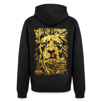 Löwe - Gold - Löwenkopf - Wild cat - Unisex Premium Bio Zip Hoodie - Schwarz - Hinten - Nico (187cm)