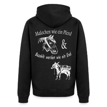 Malochen wie ein Pferd - Unisex Premium Bio Zip Hoodie - Schwarz - Hinten - Nico (187cm)