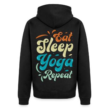 Jeder Yoga Liebhaber kennt es - Unisex Premium Bio Zip Hoodie - Schwarz - Hinten - Nico (187cm)