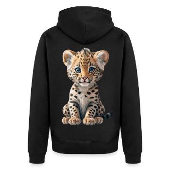 Baby Leopard - Unisex Premium Bio Zip Hoodie - Schwarz - Hinten - Nico (187cm)