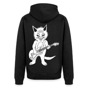White cat guitarist - Unisex Premium Organic Zip Hoodie - black - Back - Nico (187cm)