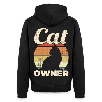 Cat Owner Vintage Look - Unisex Premium Bio Zip Hoodie - Schwarz - Hinten - Nico (187cm)