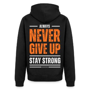 Men's T- shirt Never give up - Veste à capuche bio Premium Unisexe - noir - Dos - Nico (187cm)
