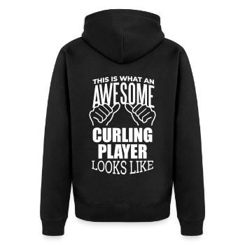 Curling - Unisex Premium Bio Zip Hoodie - Schwarz - Hinten - Nico (187cm)