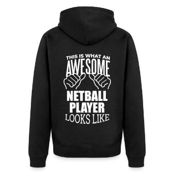 Netzball - Unisex Premium Bio Zip Hoodie - Schwarz - Hinten - Nico (187cm)