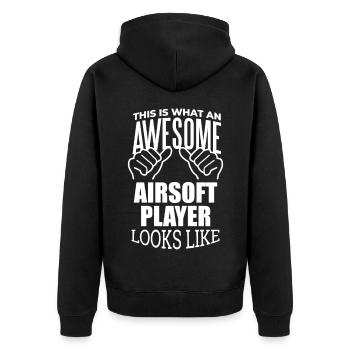Airsoft - Unisex Premium Bio Zip Hoodie - Schwarz - Hinten - Nico (187cm)
