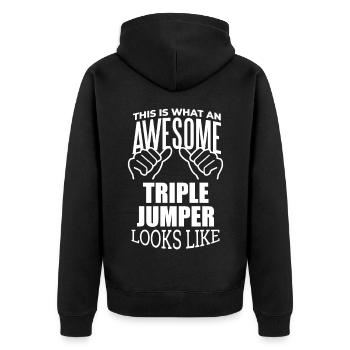 Dreisprung - Unisex Premium Bio Zip Hoodie - Schwarz - Hinten - Nico (187cm)