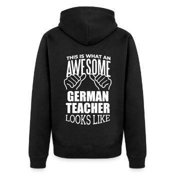 Deutsch - Unisex Premium Bio Zip Hoodie - Schwarz - Hinten - Nico (187cm)