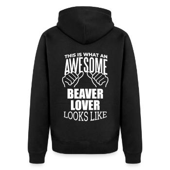 Beaver - Unisex Premium Organic Zip Hoodie - black - Back - Nico (187cm)