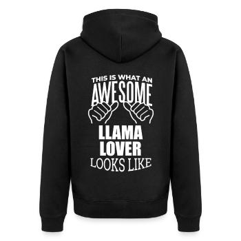 Lama - Unisex Premium Bio Zip Hoodie - Schwarz - Hinten - Nico (187cm)