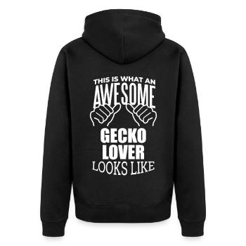 Gecko - Unisex Premium Bio Zip Hoodie - Schwarz - Hinten - Nico (187cm)