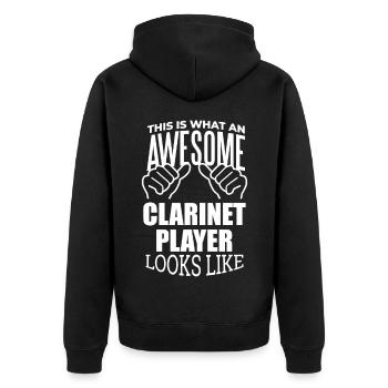 Klarinette - Unisex Premium Bio Zip Hoodie - Schwarz - Hinten - Nico (187cm)