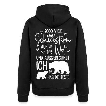 So viele Schwestern Eisbären Beste große Schwester - Unisex Premium Bio Zip Hoodie - Schwarz - Hinten - Nico (187cm)