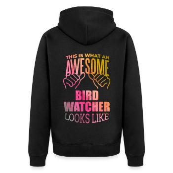 Vogelbeobachtung - Unisex Premium Bio Zip Hoodie - Schwarz - Hinten - Nico (187cm)