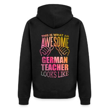 Deutsch - Unisex Premium Bio Zip Hoodie - Schwarz - Hinten - Nico (187cm)