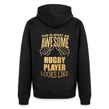 Rugby - Unisex Premium Bio Zip Hoodie - Schwarz - Hinten - Nico (187cm)