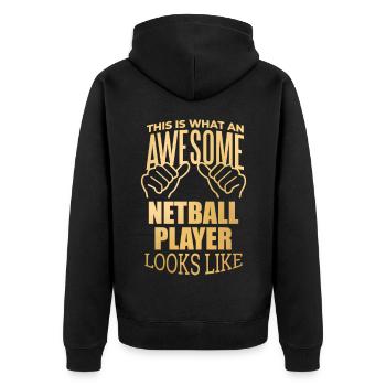 Netzball - Unisex Premium Bio Zip Hoodie - Schwarz - Hinten - Nico (187cm)