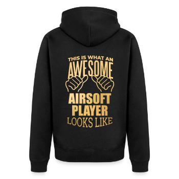 Airsoft - Unisex Premium Bio Zip Hoodie - Schwarz - Hinten - Nico (187cm)