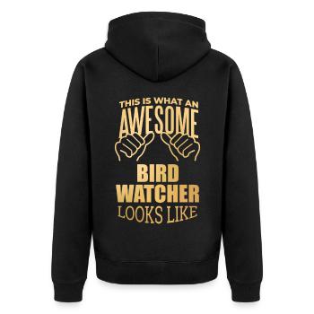 Vogelbeobachtung - Unisex Premium Bio Zip Hoodie - Schwarz - Hinten - Nico (187cm)