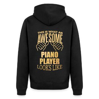 Klavier - Unisex Premium Bio Zip Hoodie - Schwarz - Hinten - Nico (187cm)