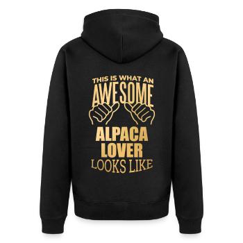 Alpaca Alpaca Alpaca - Unisex Premium Organic Zip Hoodie - black - Back - Nico (187cm)