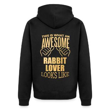 Rabbit - Unisex Premium Organic Zip Hoodie - black - Back - Nico (187cm)