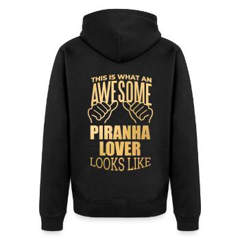 Piranha - Unisex Premium Organic Zip Hoodie - black - Back - Nico (187cm)