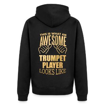 Trompete - Unisex Premium Bio Zip Hoodie - Schwarz - Hinten - Nico (187cm)