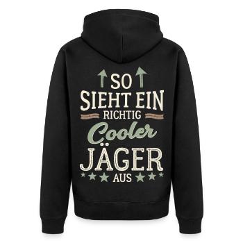 So sieht ein richtig cooler Jäger aus Jagd - Unisex Premium Bio Zip Hoodie - Schwarz - Hinten - Nico (187cm)