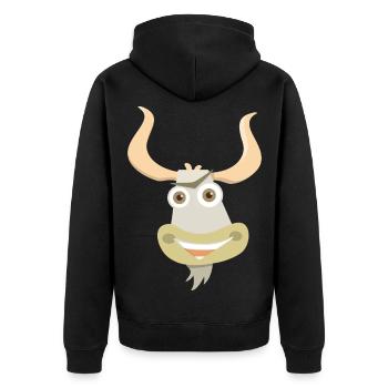 Fröhliche Illustration eines Yakkopfes - Unisex Premium Bio Zip Hoodie - Schwarz - Hinten - Nico (187cm)
