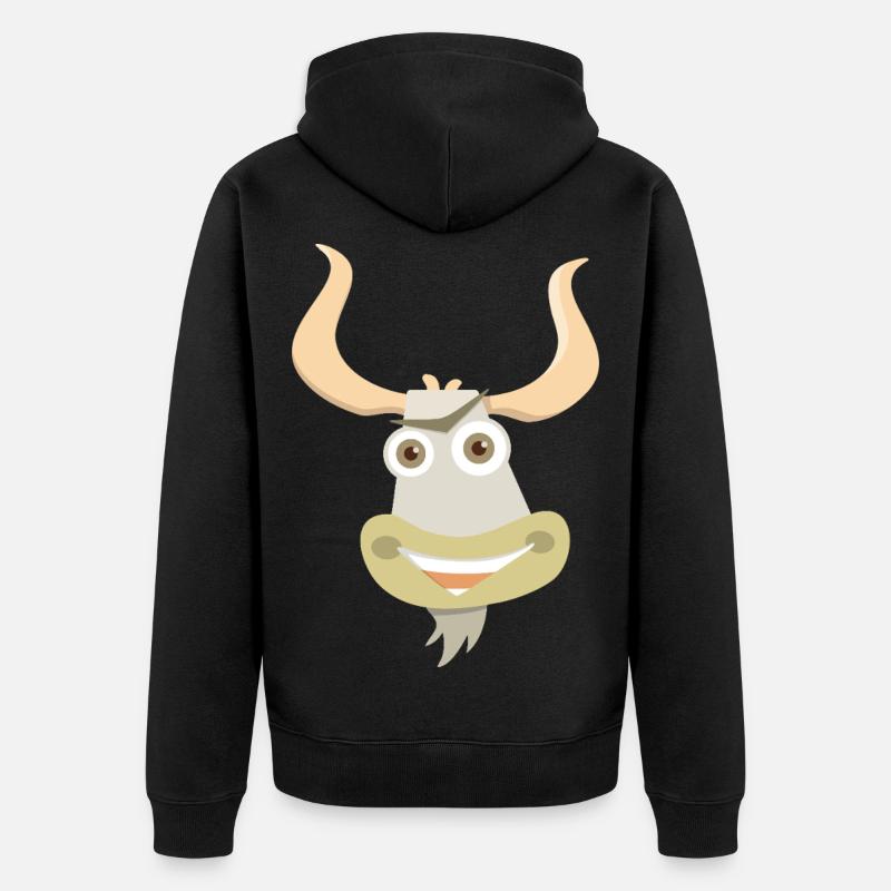 Fröhliche Illustration eines Yakkopfes - Unisex Premium Bio Zip Hoodie - Schwarz
