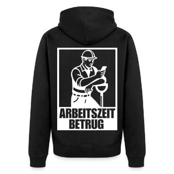 Arbeitszeitbetrug Shirt – Bauarbeiter am Handy - Unisex Premium Bio Zip Hoodie - Schwarz - Hinten - Nico (187cm)