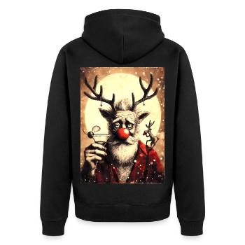 Festive Reindeer with Cocktail and Santa Coat - Unisex Premium Organic Zip Hoodie - black - Back - Nico (187cm)