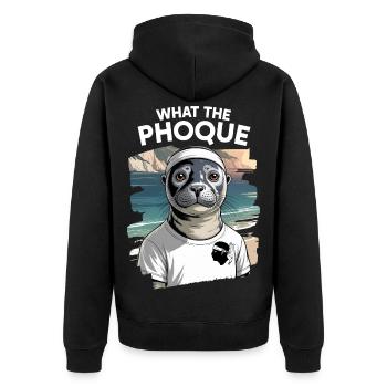 What the Corsican Seal Moor's Head Ajaccio - Unisex Premium Organic Zip Hoodie - black - Back - Nico (187cm)