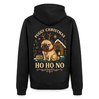 Puggy Christmas Ho Ho No - Unisex Premium Bio Zip Hoodie - Schwarz - Hinten - Nico (187cm)