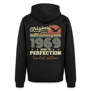 Anniversaire février 1969 - Veste à capuche bio Premium Unisexe - noir - Dos - Nico (187cm)