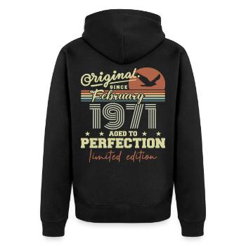 Anniversaire février 1971 - Veste à capuche bio Premium Unisexe - noir - Dos - Nico (187cm)