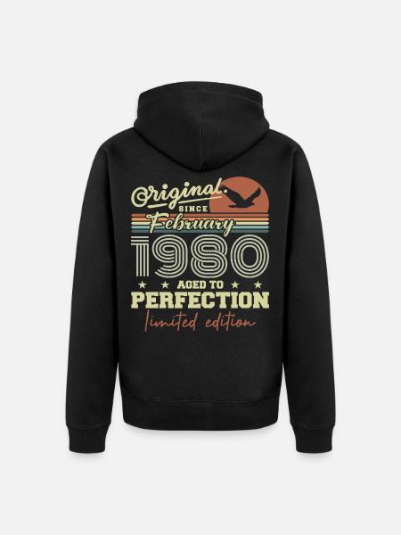 Birthday February 1980 - Unisex Premium Organic Zip Hoodie - black