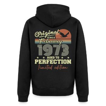 Anniversaire février 1973 - Veste à capuche bio Premium Unisexe - noir - Dos - Nico (187cm)
