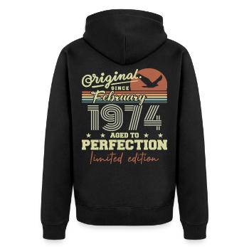 Anniversaire février 1974 - Veste à capuche bio Premium Unisexe - noir - Dos - Nico (187cm)